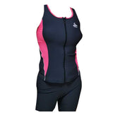 GOMA 女款黑色紫色拉鍊背心連身泳衣