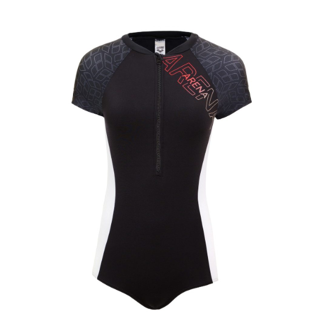 Arena Ladies Swimwear Arena Diamonds Short Sleeve Double Layer Half Zip Bodysuit