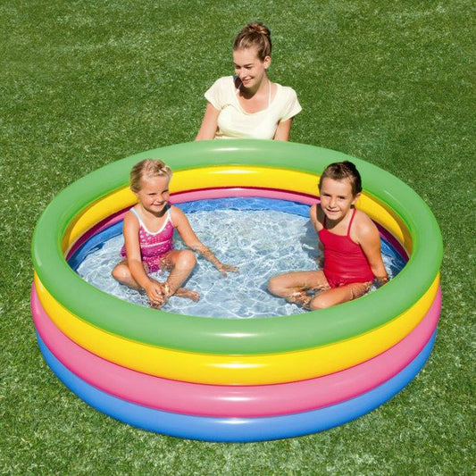 Bestway 62'' Inflatable 4-Ring Rainbow Kids Play Swimming Pool