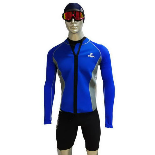 GOMA Men Top Front Zipper Wet Suit, Blue/Grey